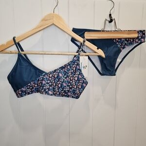 Beachsissi Bikini Women's Size Small Blue Floral Swimsuit Summer Boating Beach